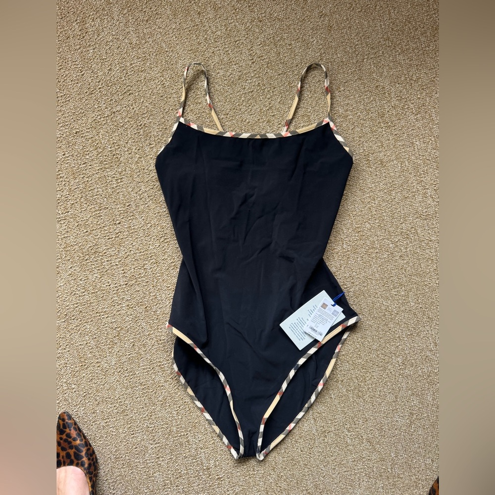 Burberry Black One Piece Swimsuit with Tan Accents